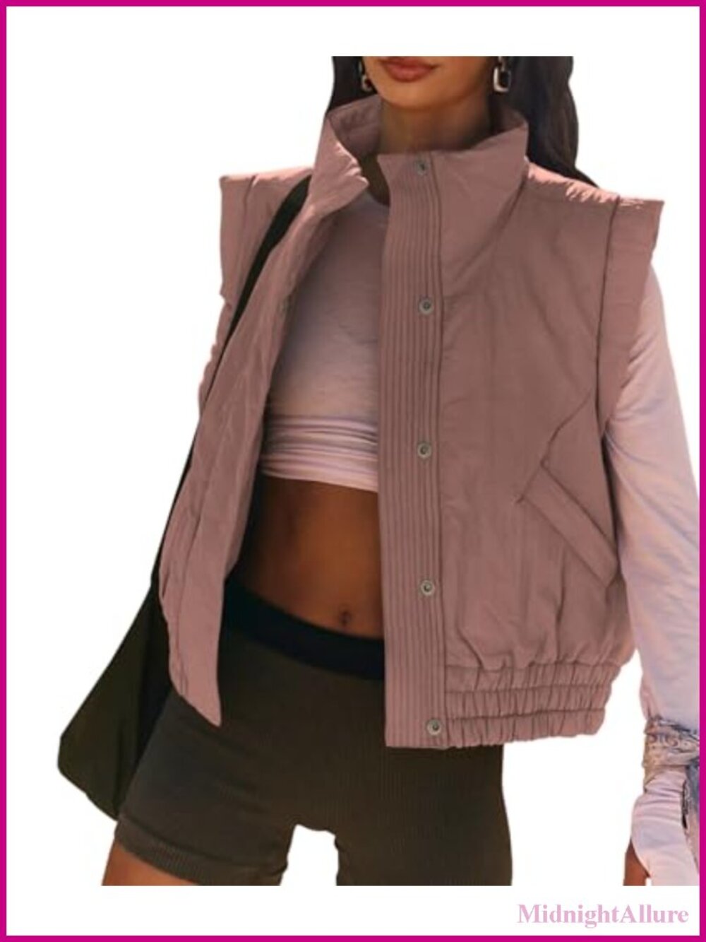 Women's Lightweight Quilted Puffer Vest Crop Button Down Cotton Polyester